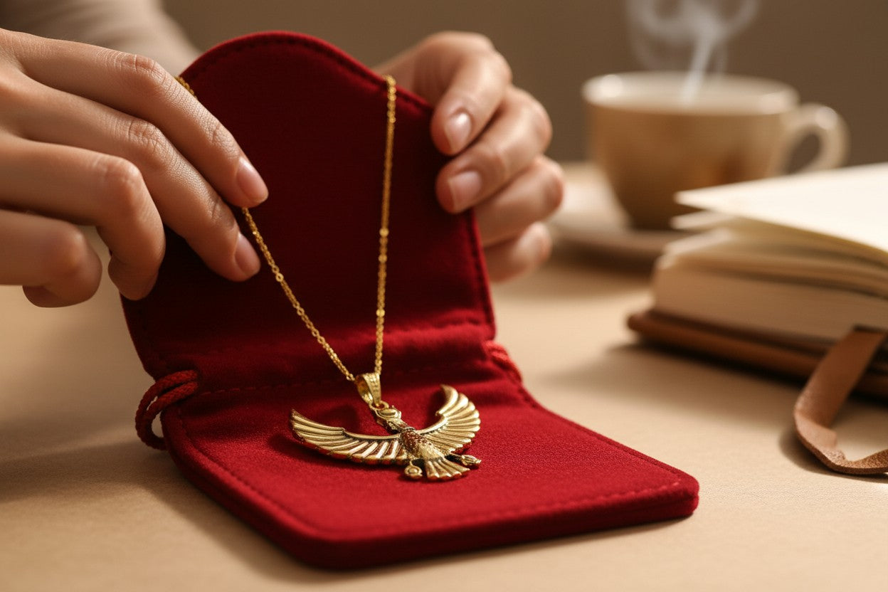 Gold Ba Bird Necklace, Ancient Egyptian Soul Symbol Pendant, Spiritual Talisman Jewelry, Egyptian Gift for Him Her