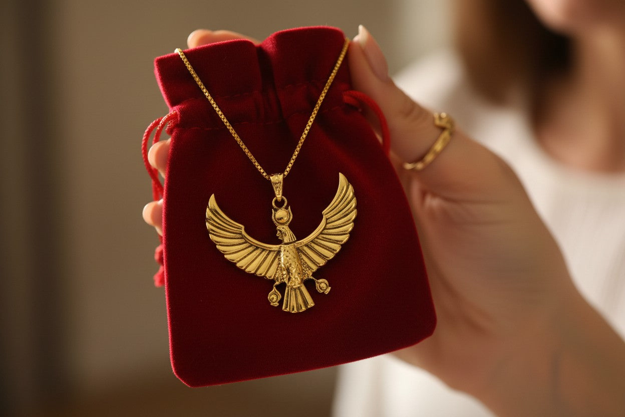 Gold Ba Bird Necklace, Ancient Egyptian Soul Symbol Pendant, Spiritual Talisman Jewelry, Egyptian Gift for Him Her