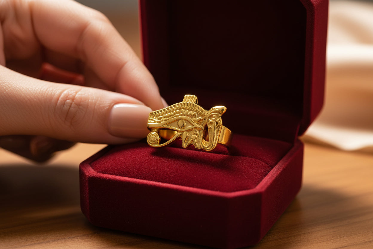 Gold Wadjet Ring, Eye of Horus Talisman, Egyptian Amulet
