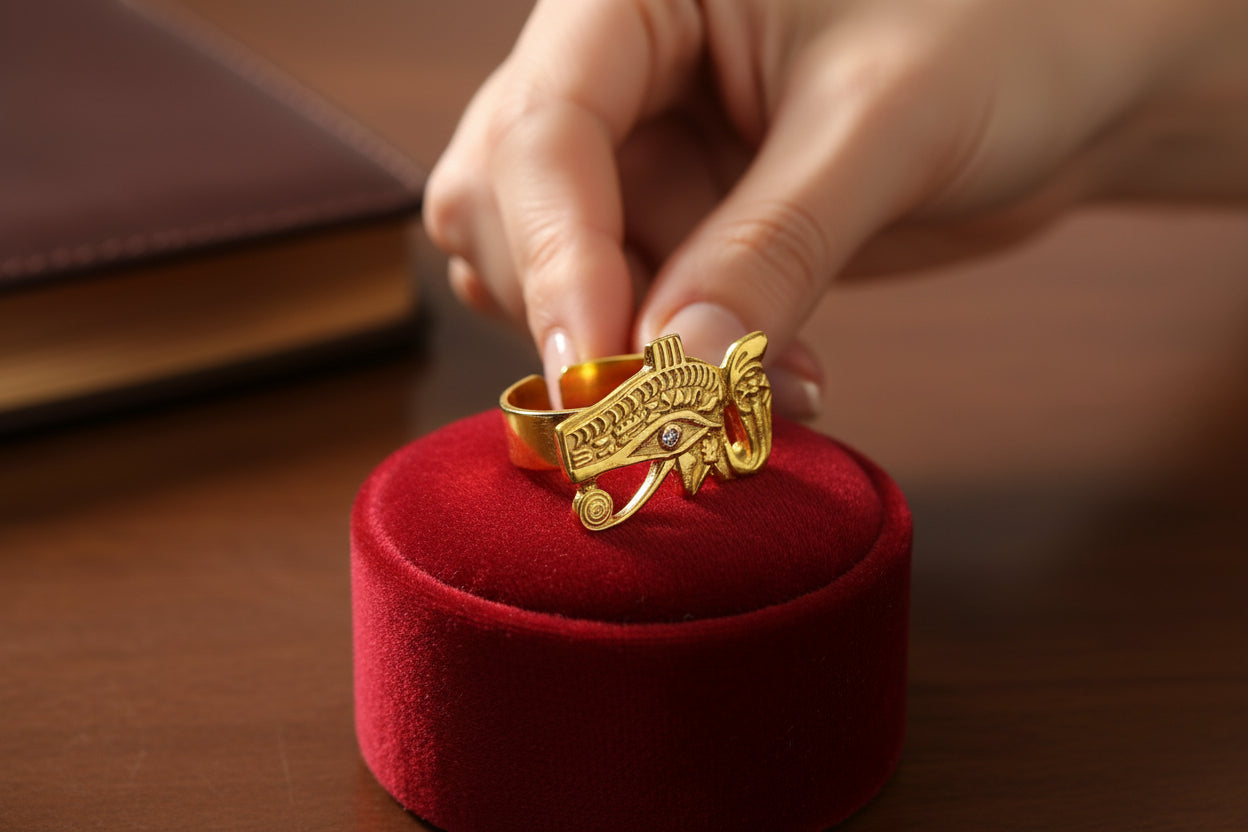 Gold Wadjet Ring, Eye of Horus Talisman, Egyptian Amulet