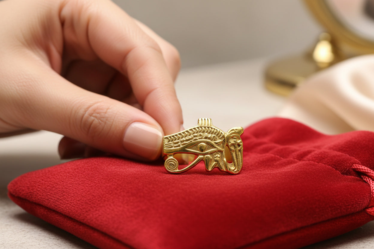 Gold Wadjet Ring, Eye of Horus Talisman, Egyptian Amulet