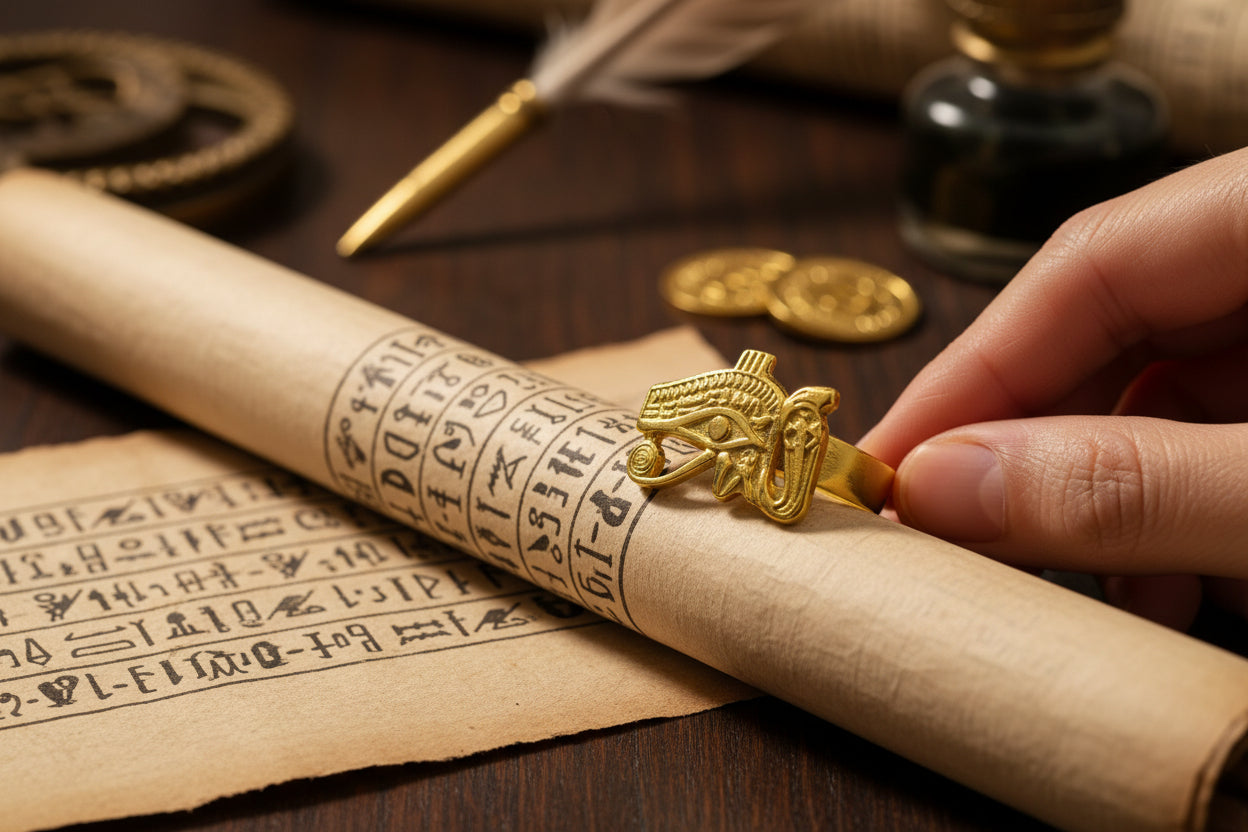 Gold Wadjet Ring, Eye of Horus Talisman, Egyptian Amulet