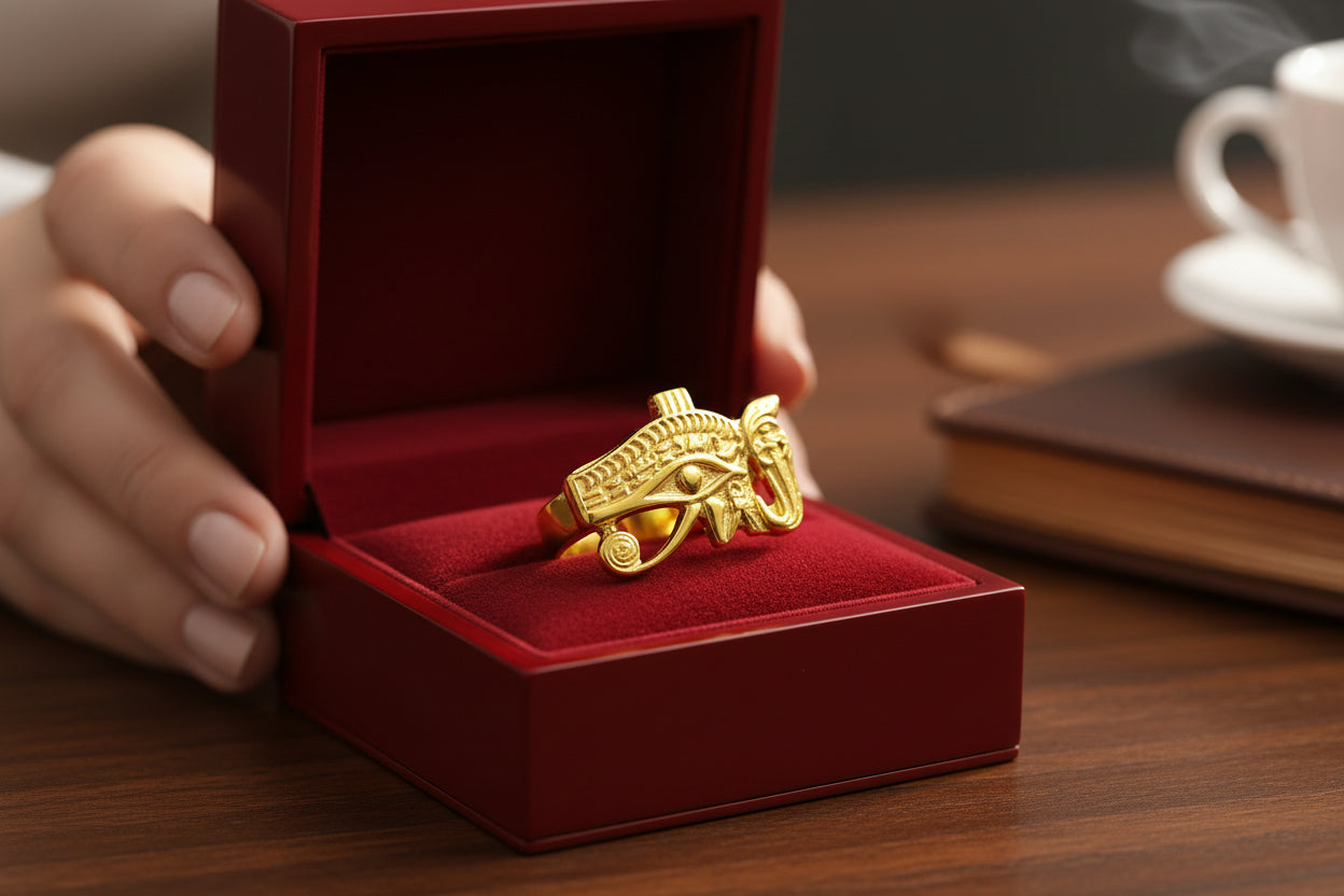 Gold Wadjet Ring, Eye of Horus Talisman, Egyptian Amulet