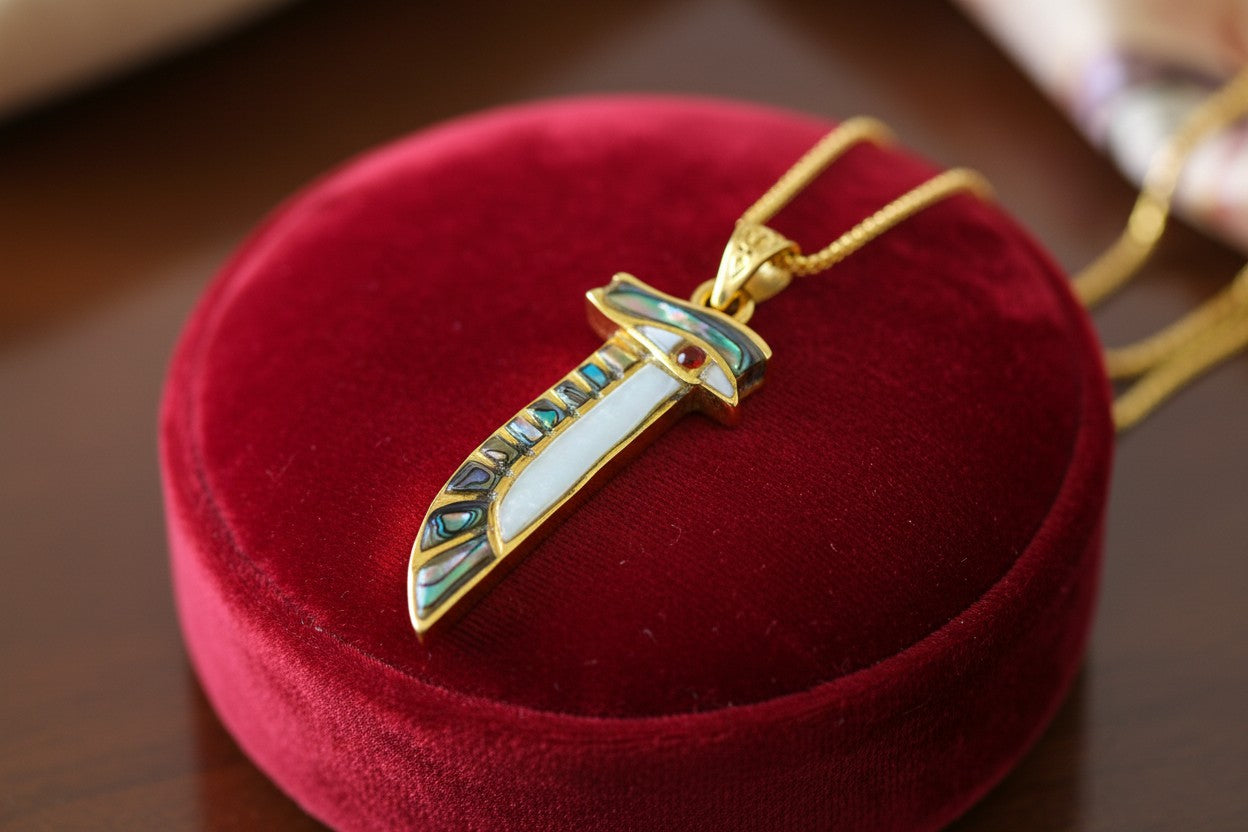Gold Eye of Horus Necklace, Mother of Pearl Egyptian Pendant