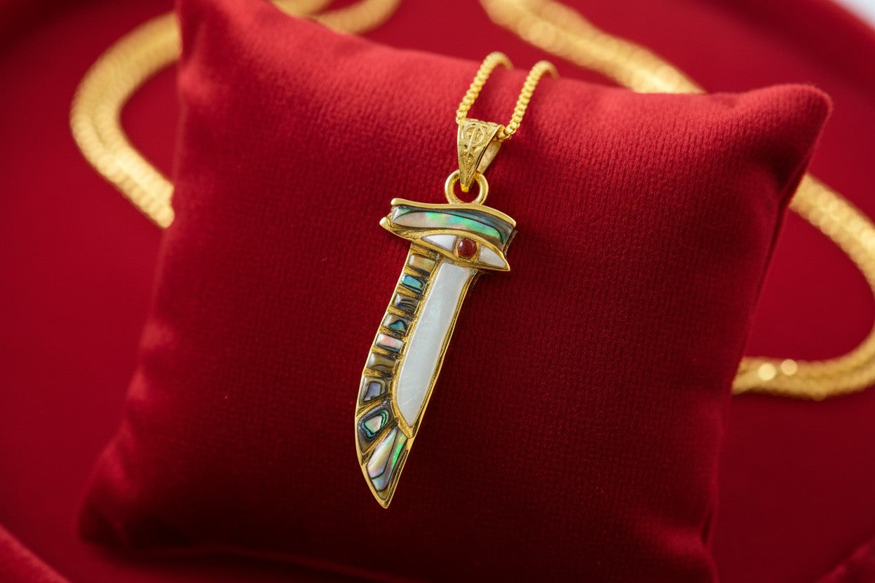 Gold Eye of Horus Necklace, Mother of Pearl Egyptian Pendant