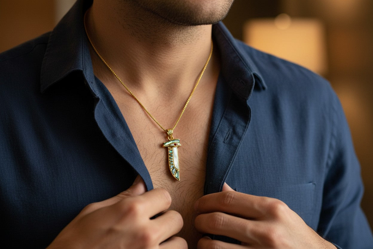 Gold Eye of Horus Necklace, Mother of Pearl Egyptian Pendant
