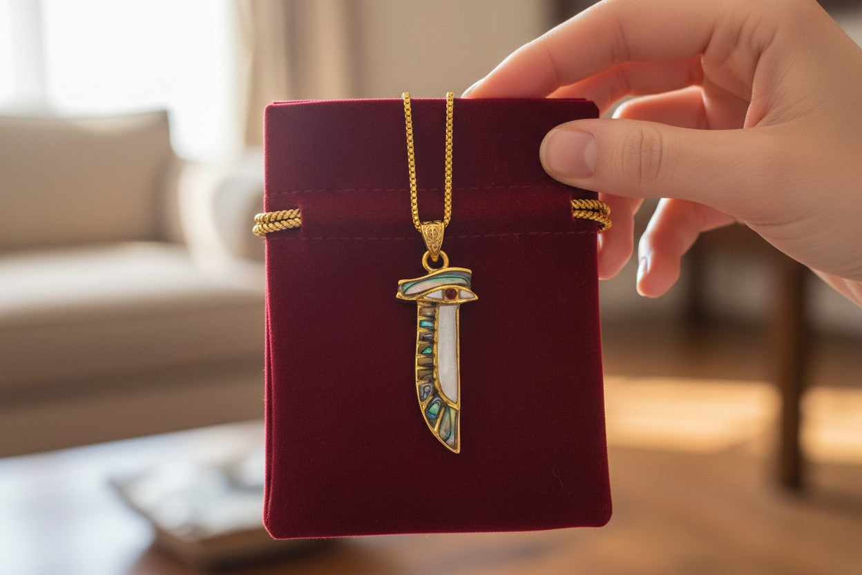 Gold Eye of Horus Necklace, Mother of Pearl Egyptian Pendant