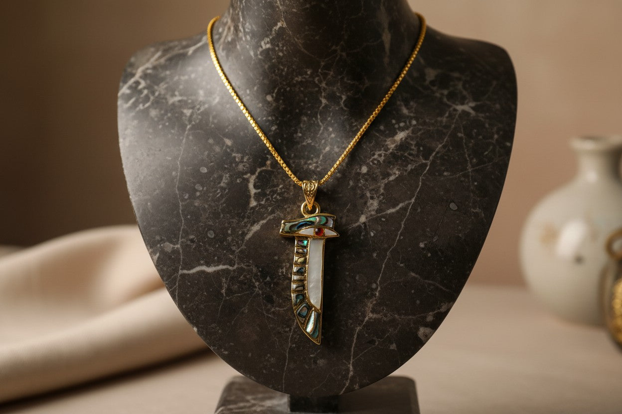 Gold Eye of Horus Necklace, Mother of Pearl Egyptian Pendant