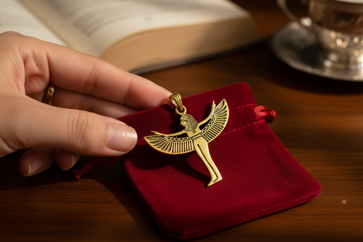 Gold Goddess Isis Pendant, Egyptian Divine Minimalist Necklace