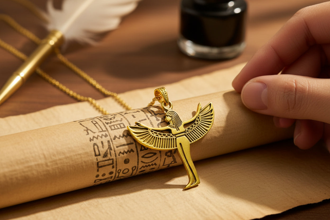Gold Goddess Isis Pendant, Egyptian Divine Minimalist Necklace
