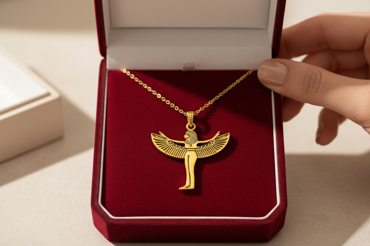 Gold Goddess Isis Pendant, Egyptian Divine Minimalist Necklace