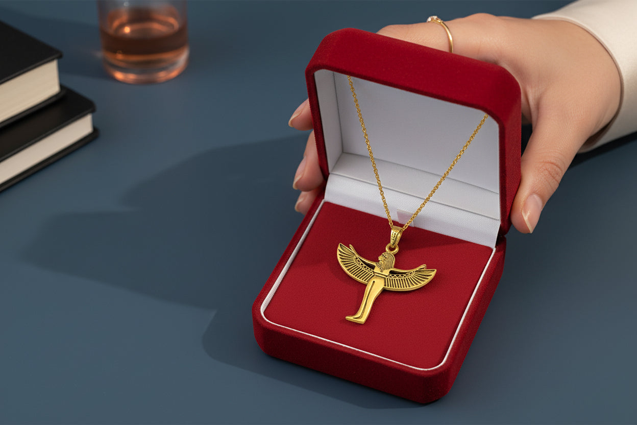 Gold Goddess Isis Pendant, Egyptian Divine Minimalist Necklace