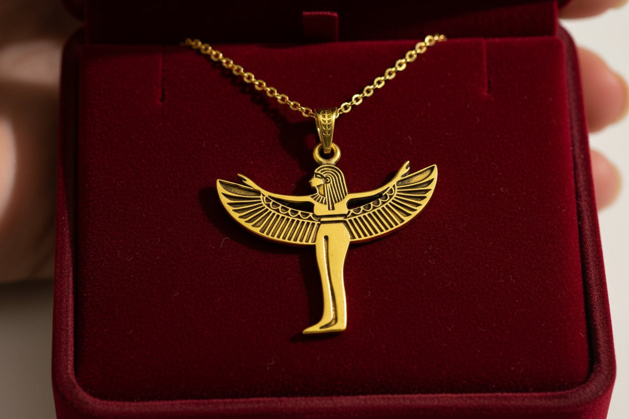 Gold Goddess Isis Pendant, Egyptian Divine Minimalist Necklace
