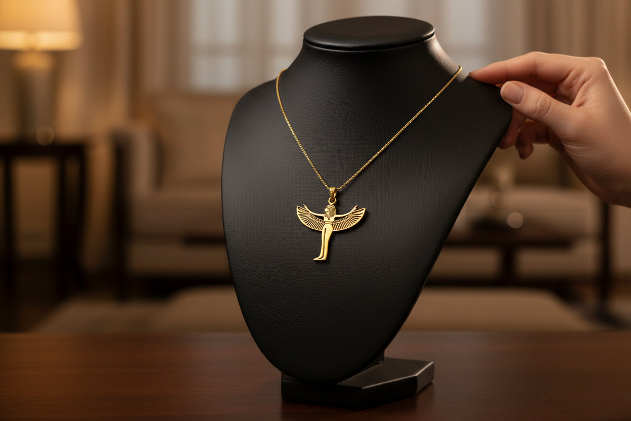 Gold Goddess Isis Pendant, Egyptian Divine Minimalist Necklace