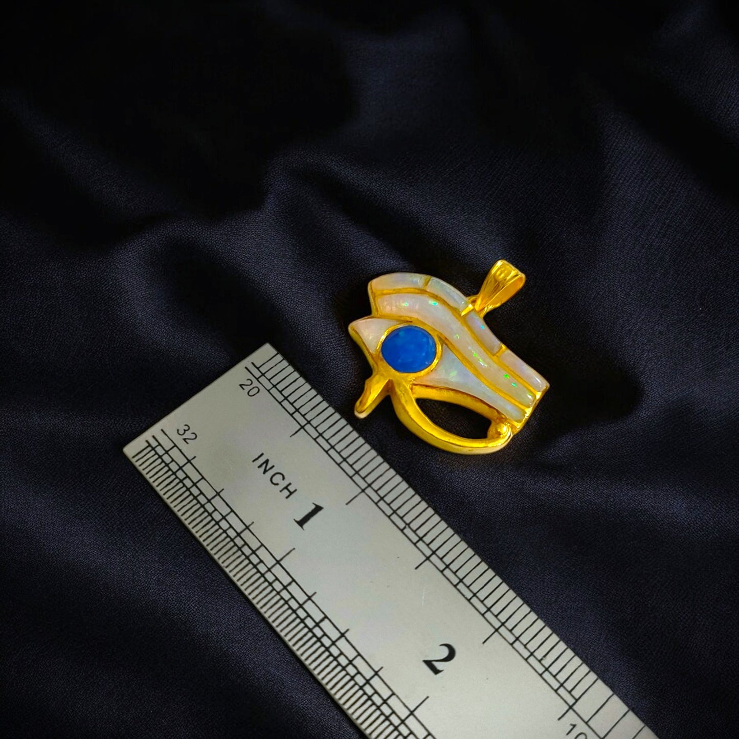 Gold Eye of Horus Opal Pendant, Handmade Egyptian Protection Necklace