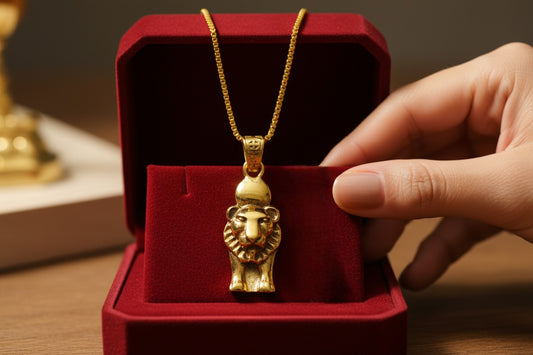 Gold Sekhmet Pendant, Egyptian Revival Lion Goddess Necklace