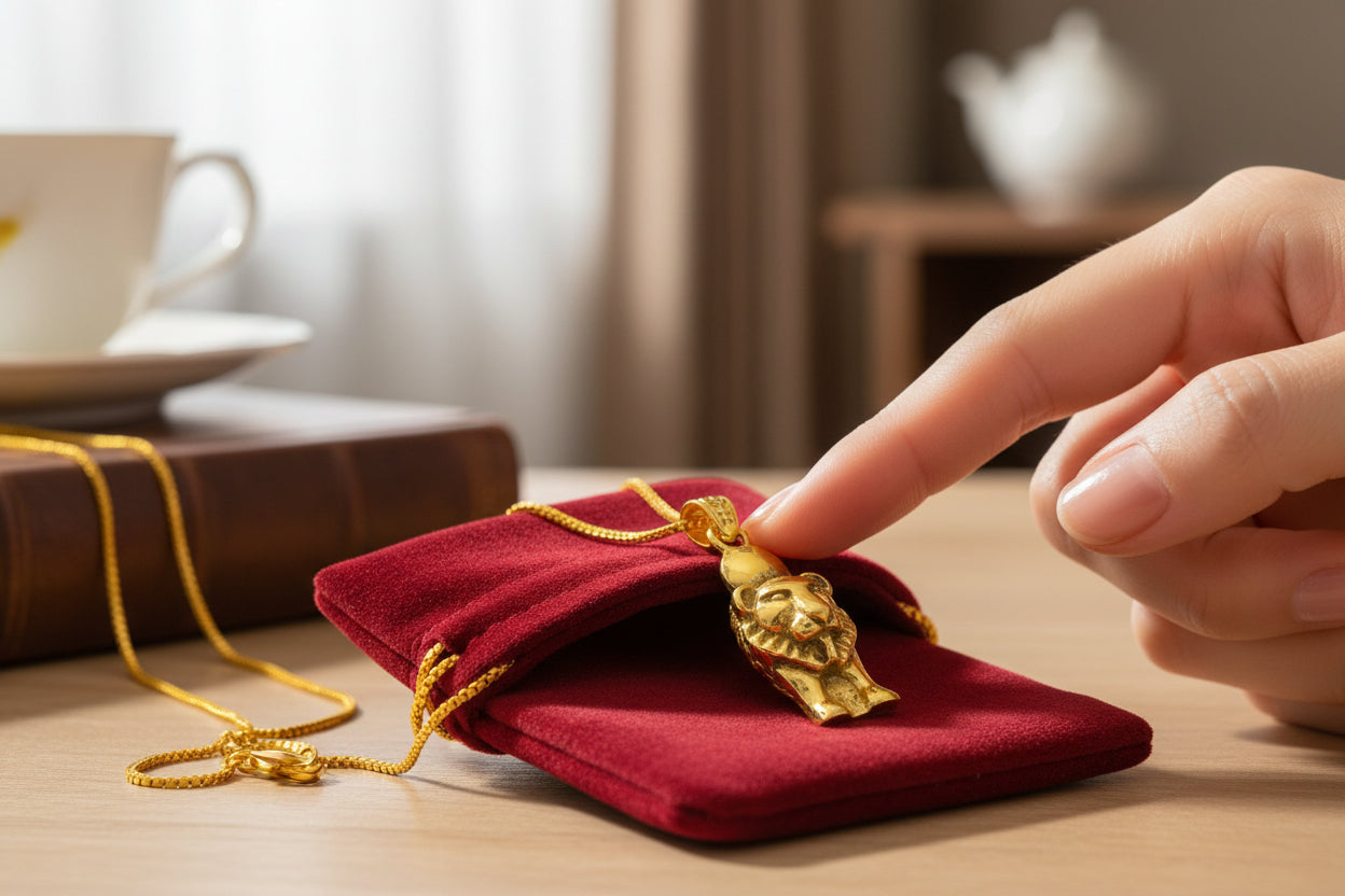 Gold Sekhmet Pendant, Egyptian Revival Lion Goddess Necklace
