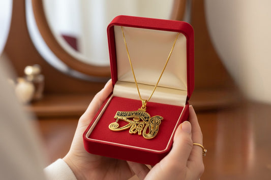 Gold Eye of Horus Pendant, Egyptian Revival Talisman Jewelry