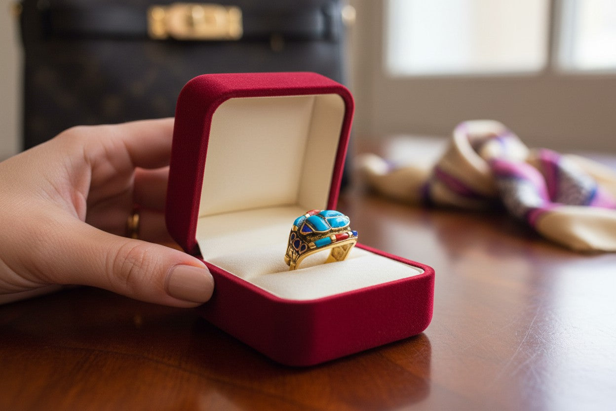 Gold Scarab Ring, Turquoise Egyptian Ring, Ancient Egypt Jewelry, Spiritual Talisman Ring, Vintage Gold Scarab Jewelry Gift