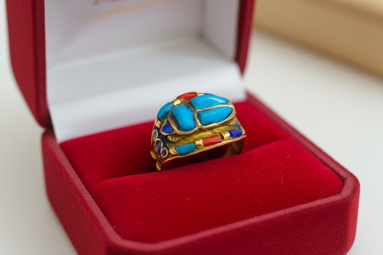 Gold Scarab Ring, Turquoise Egyptian Ring, Ancient Egypt Jewelry, Spiritual Talisman Ring, Vintage Gold Scarab Jewelry Gift