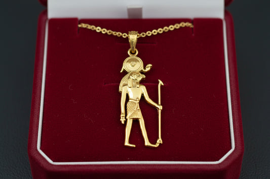 Gold God Horus Statue Pendant, Egyptian Revival Necklace