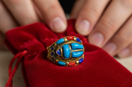 Gold Scarab Ring, Turquoise Egyptian Ring, Ancient Egypt Jewelry, Spiritual Talisman Ring, Vintage Gold Scarab Jewelry Gift
