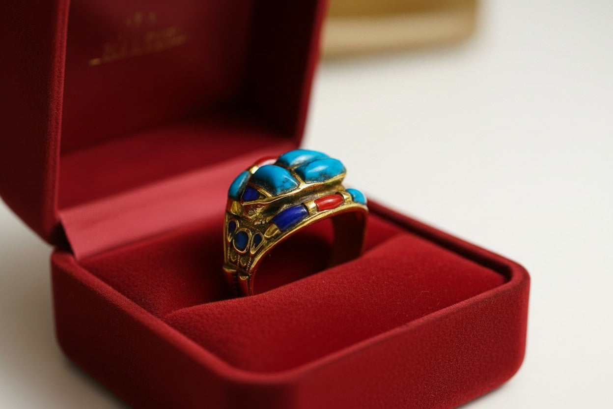 Gold Scarab Ring, Turquoise Egyptian Ring, Ancient Egypt Jewelry, Spiritual Talisman Ring, Vintage Gold Scarab Jewelry Gift