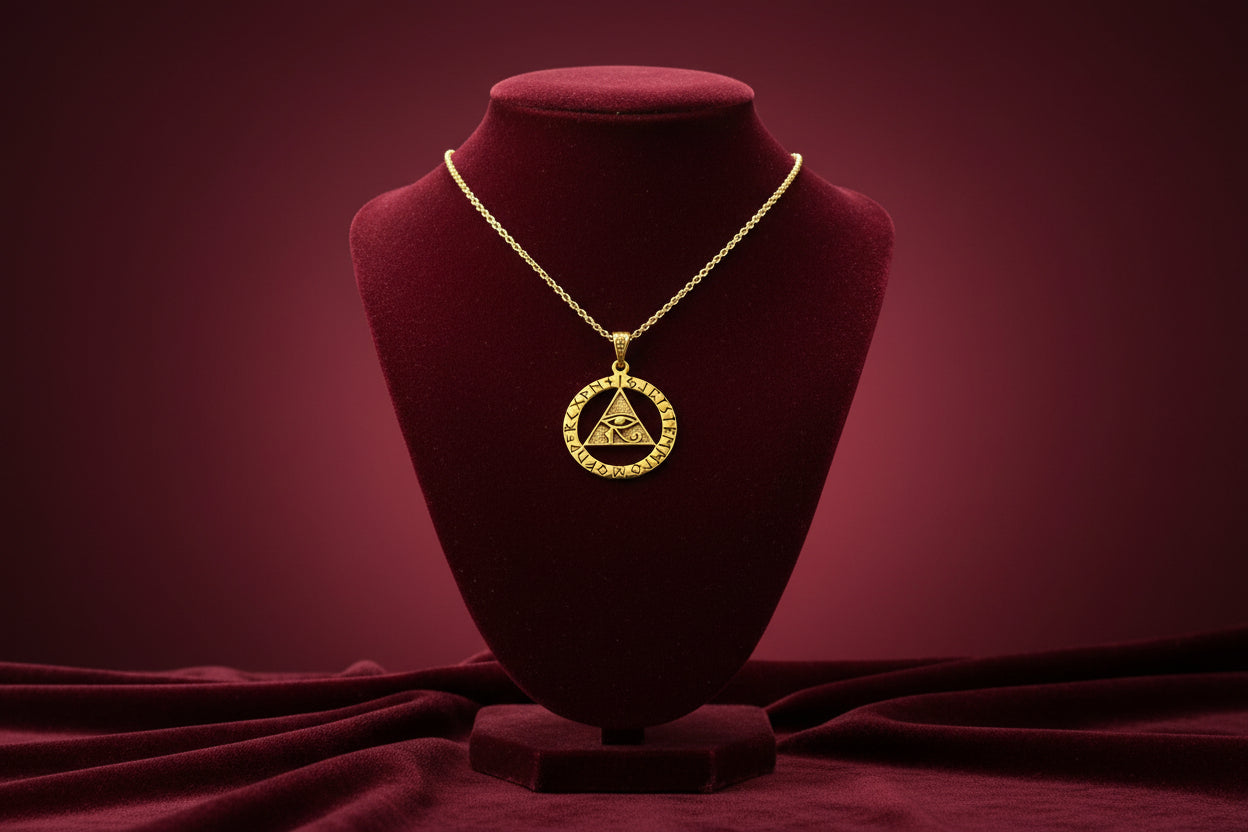 Gold Eye of Horus Necklace, Pyramid Pendant, Ancient Egyptian Talisman Jewelry