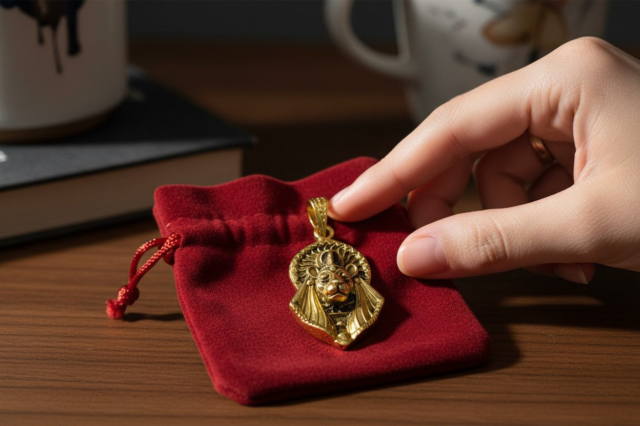 Gold Sekhmet Pendant, Egyptian Revival Necklace, Divine Talisman