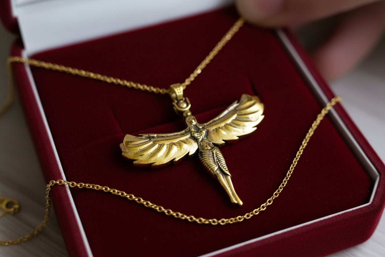 Gold Goddess Isis Pendant, Egyptian Divine Minimalist Necklace Gift