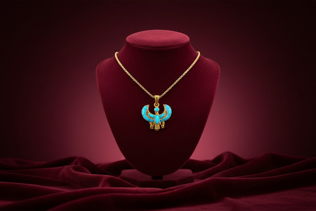 Gold God Horus Opal Pendant, Egyptian Revival Jewelry