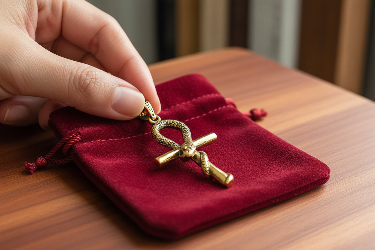 Gold Ankh Necklace, Egyptian Key of Life Talisman Pendant