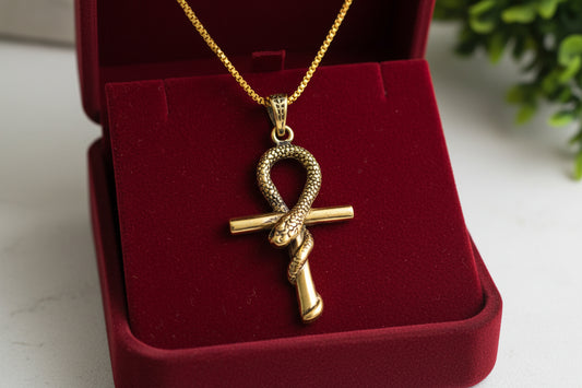 Gold Ankh Necklace, Egyptian Key of Life Talisman Pendant