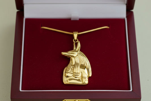 Gold Anubis Pendant Necklace, Handmade Egyptian Revival Jewelry