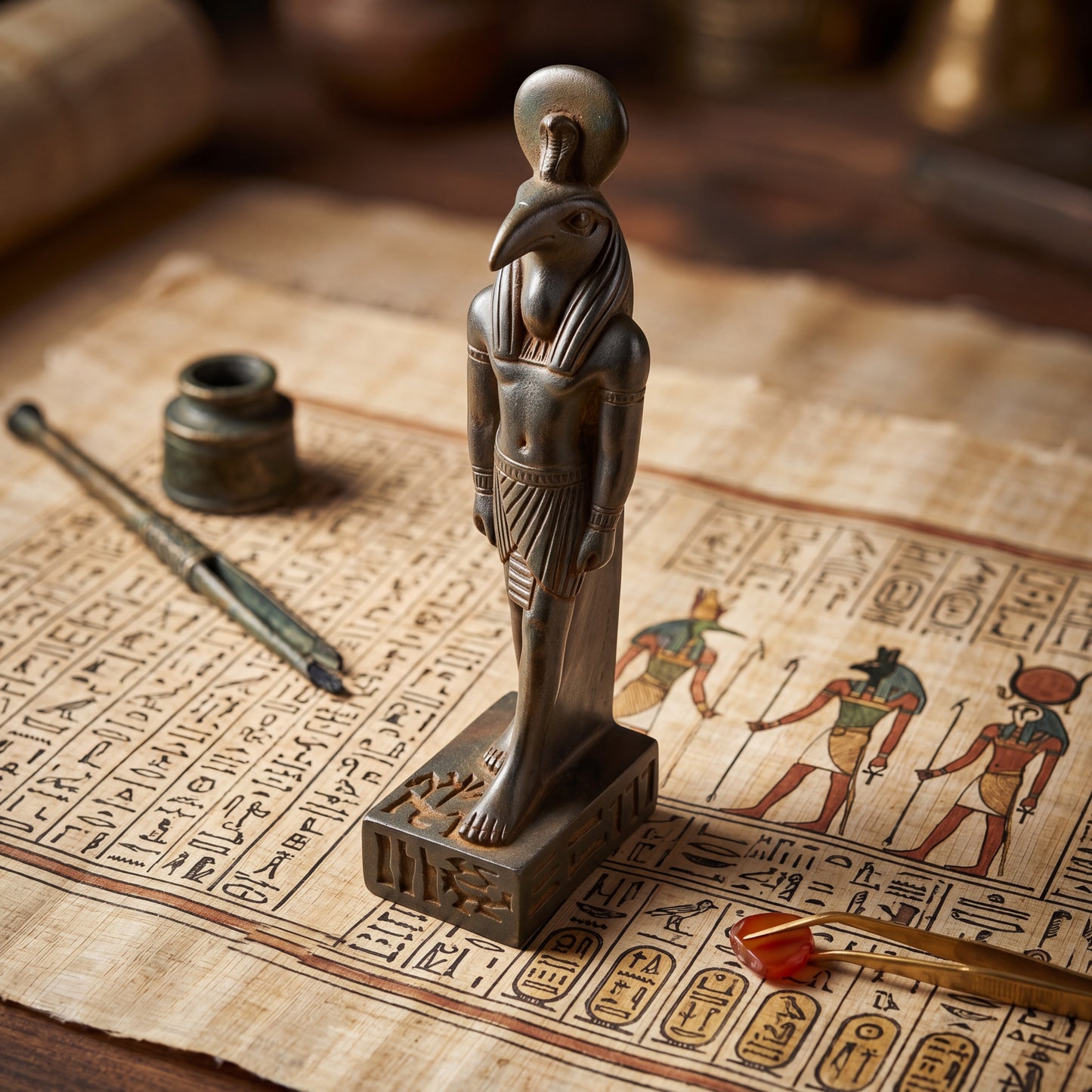Handmade Basalt Thoth Statue, Egyptian God Thoth Sculpture, Ancient Egypt Decor, Wisdom Deity Figurine, Mythology Gift, Altar Art