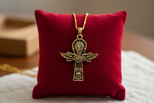 Key Of Life Ankh Gold Necklace, Ancient Egyptian Jewelry, Spiritual Protection Pendant, Handmade Talisman Gift, Sacred Symbol