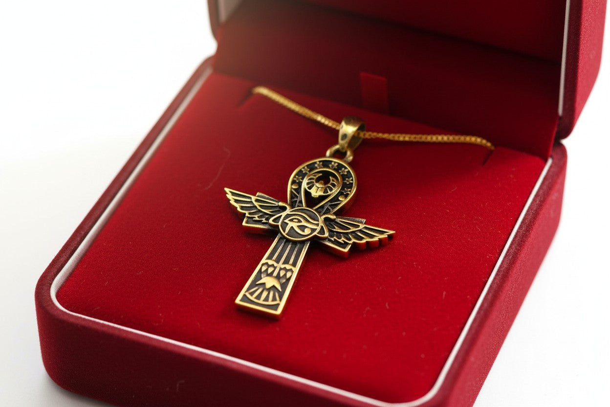 Key Of Life Ankh Gold Necklace, Ancient Egyptian Jewelry, Spiritual Protection Pendant, Handmade Talisman Gift, Sacred Symbol