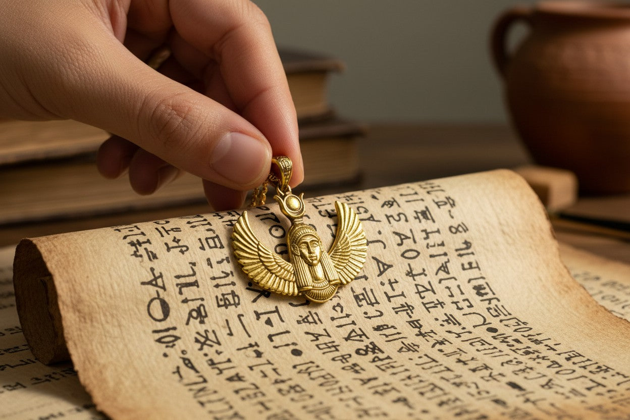Gold Goddess Hathor Pendant, Large Egyptian Goddess Necklace