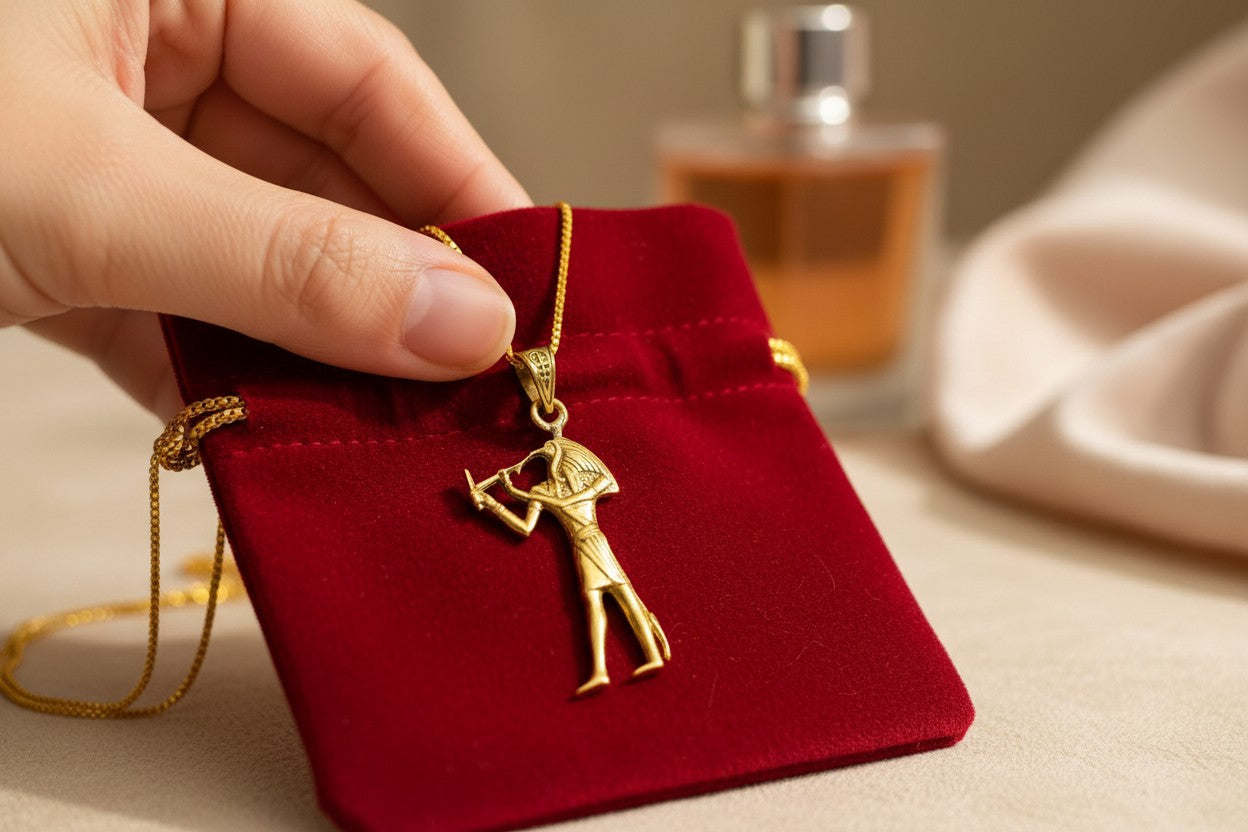 Gold Thoth Pendant Necklace, Egyptian Revival Talisman