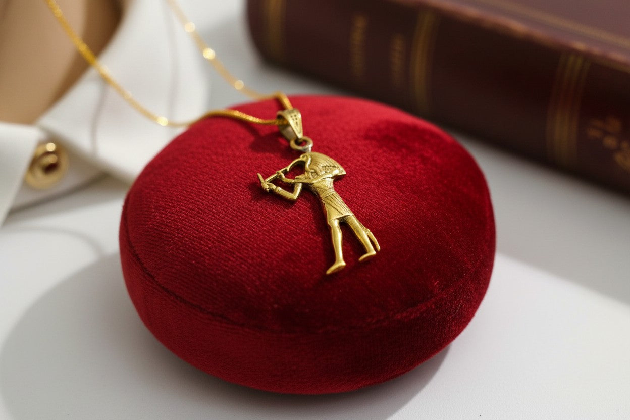 Gold Thoth Pendant Necklace, Egyptian Revival Talisman