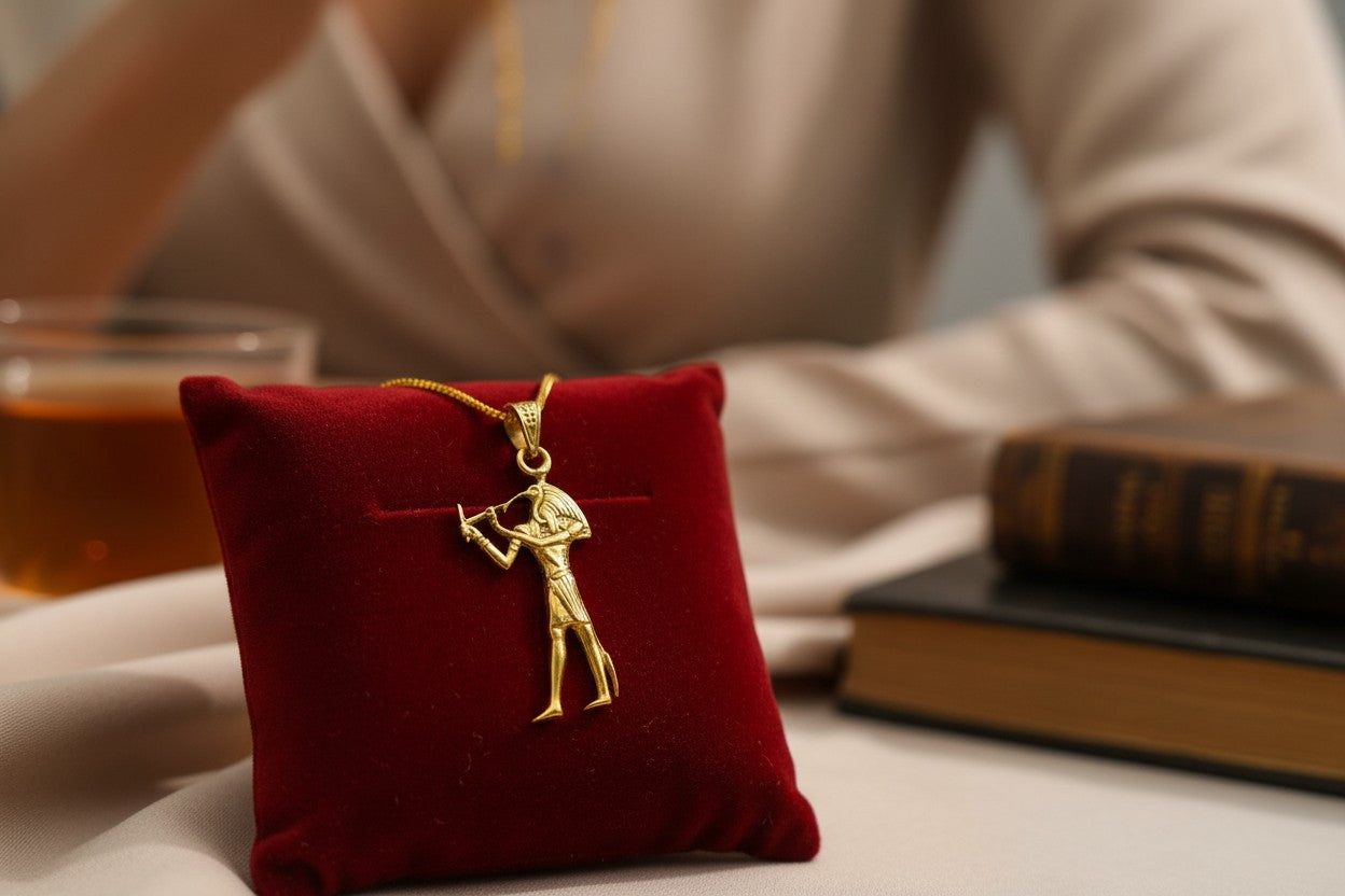 Gold Thoth Pendant Necklace, Egyptian Revival Talisman