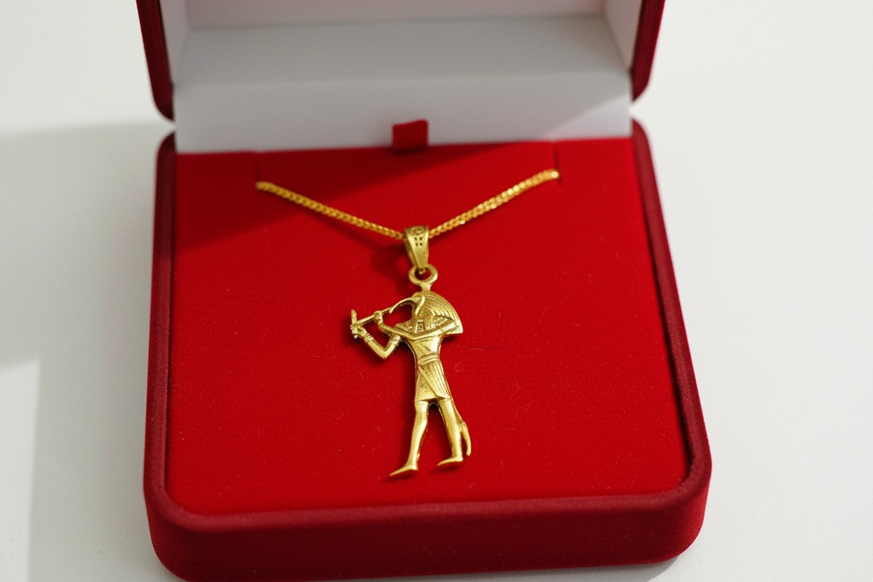 Gold Thoth Pendant Necklace, Egyptian Revival Talisman