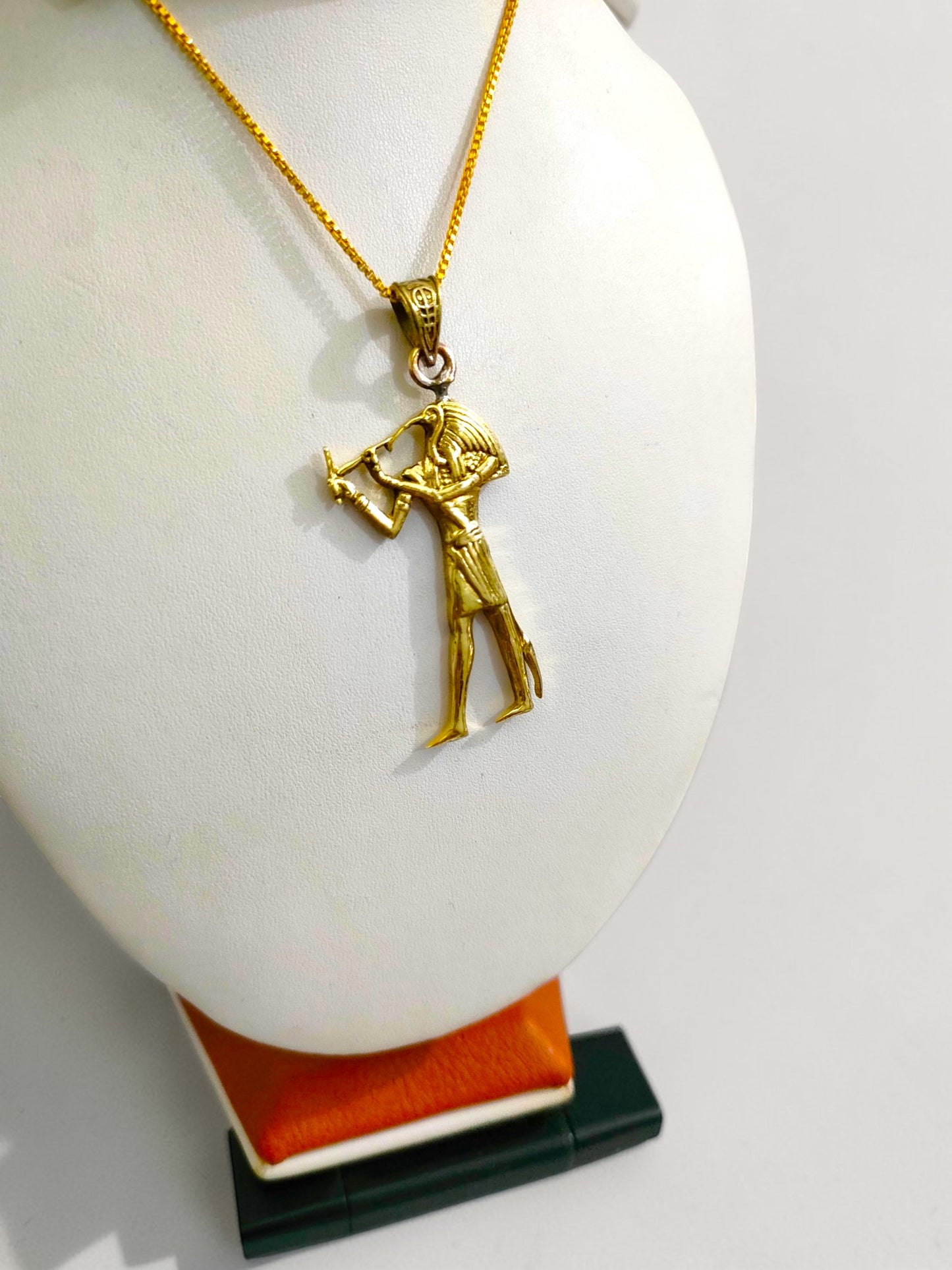 Gold Thoth Pendant Necklace, Egyptian Revival Talisman