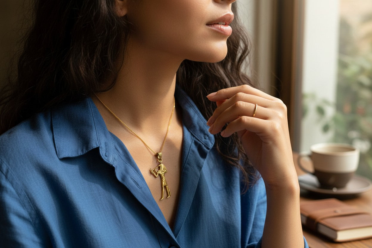 Gold Thoth Pendant Necklace, Egyptian Revival Talisman