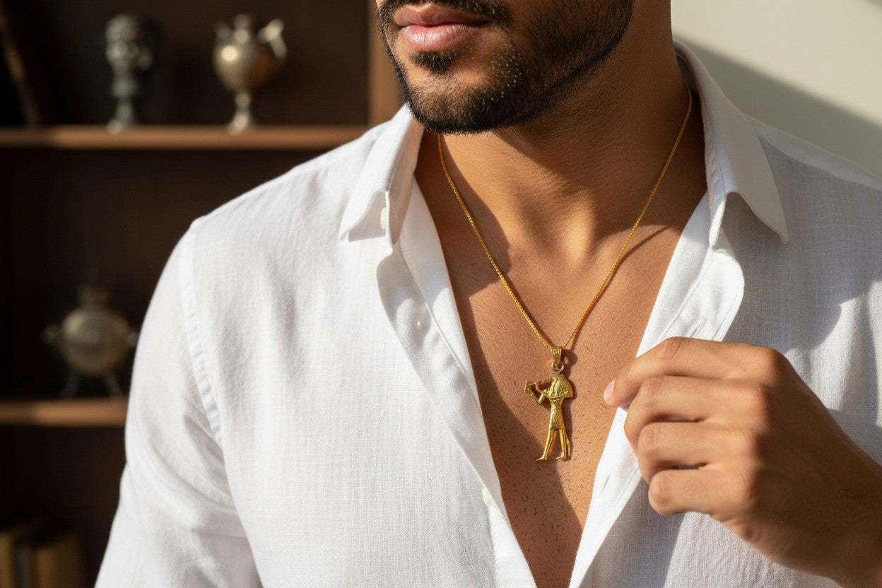 Gold Thoth Pendant Necklace, Egyptian Revival Talisman