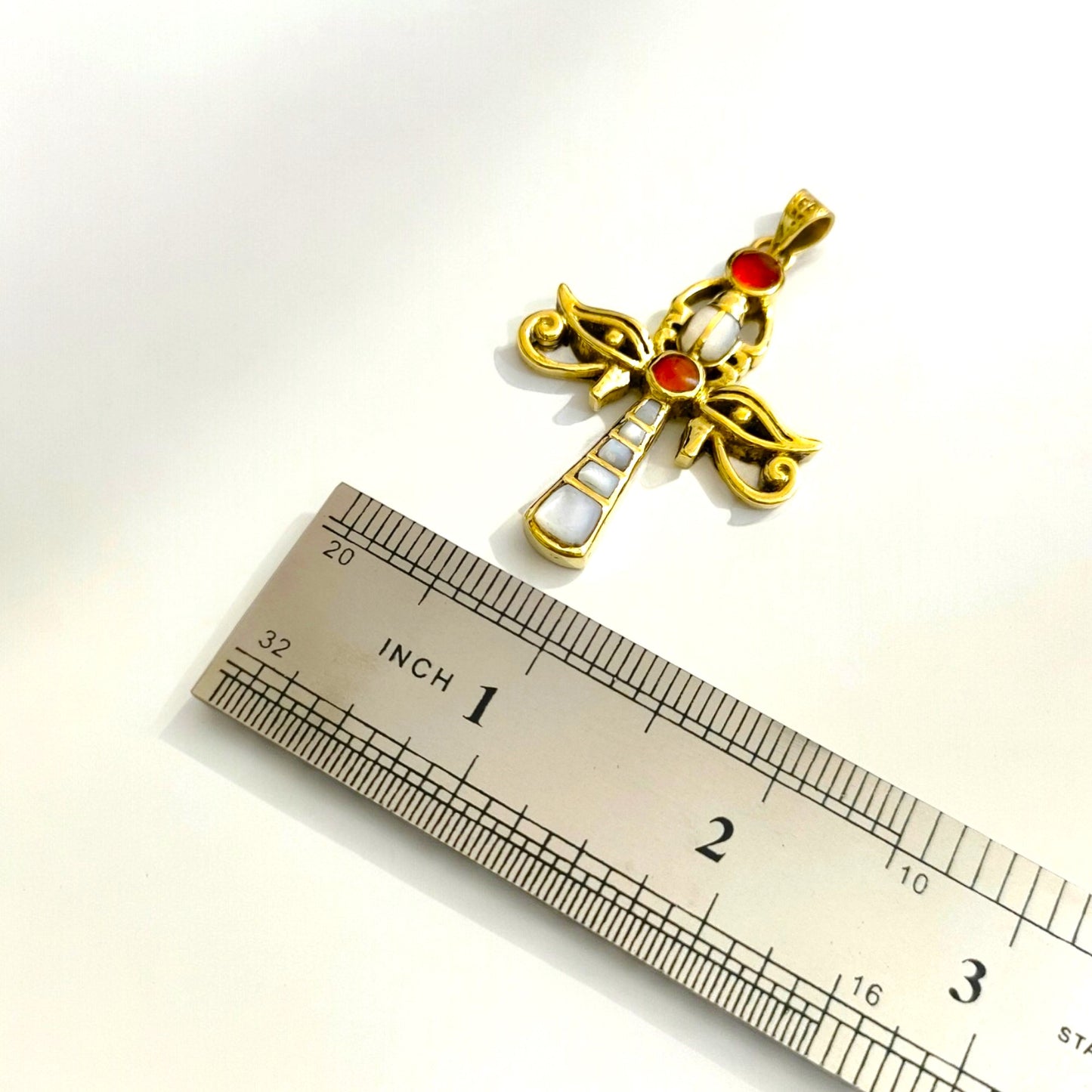Gold Ankh Necklace, Egyptian Revival Scarab, Eye of Horus Gift Pendant