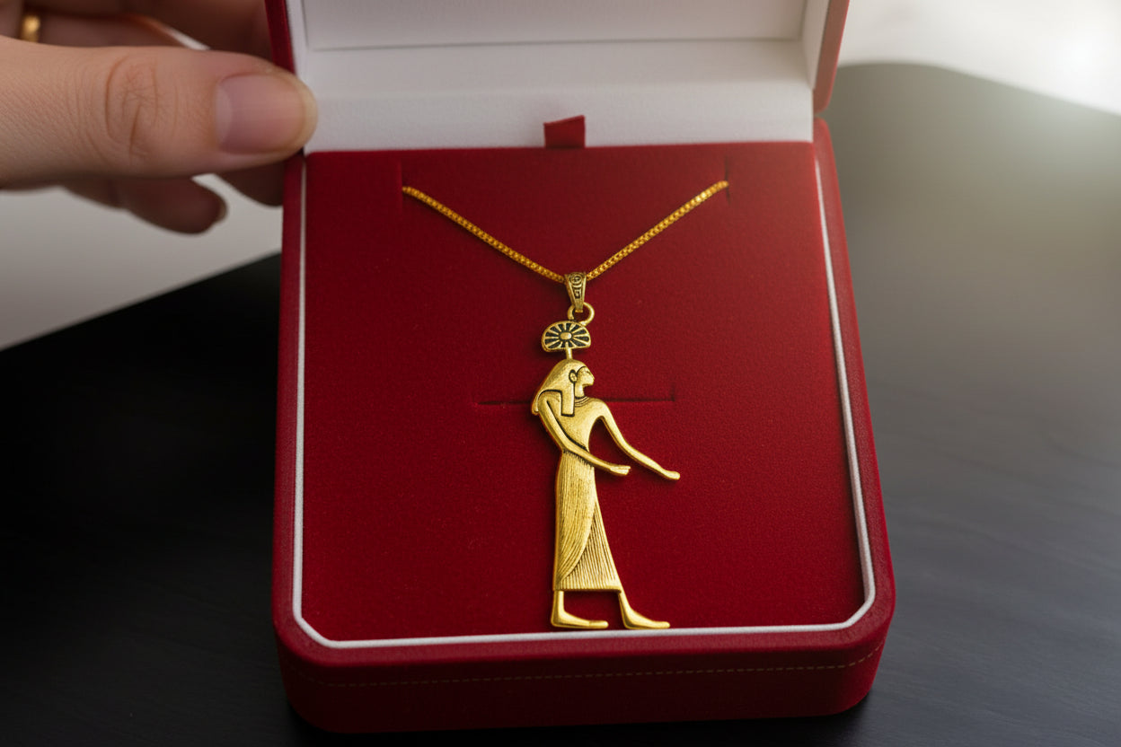 Gold Seshet Pendant, Egyptian Goddess Necklace, Divine Talisman