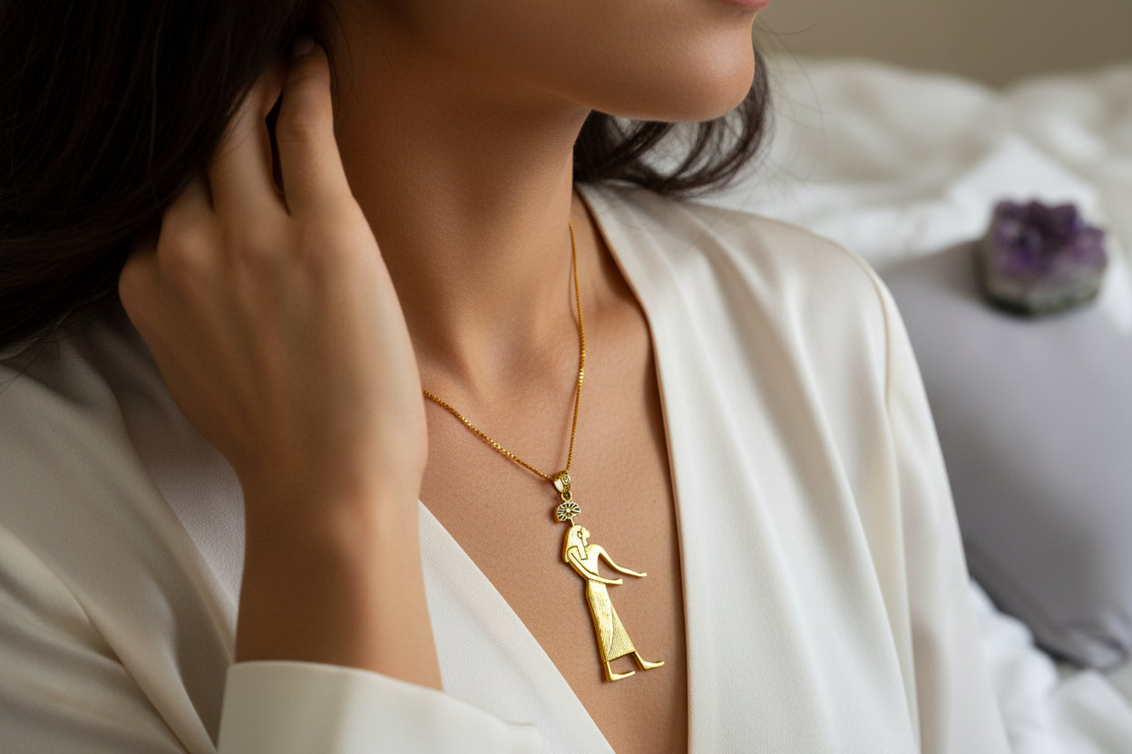 Gold Seshet Pendant, Egyptian Goddess Necklace, Divine Talisman