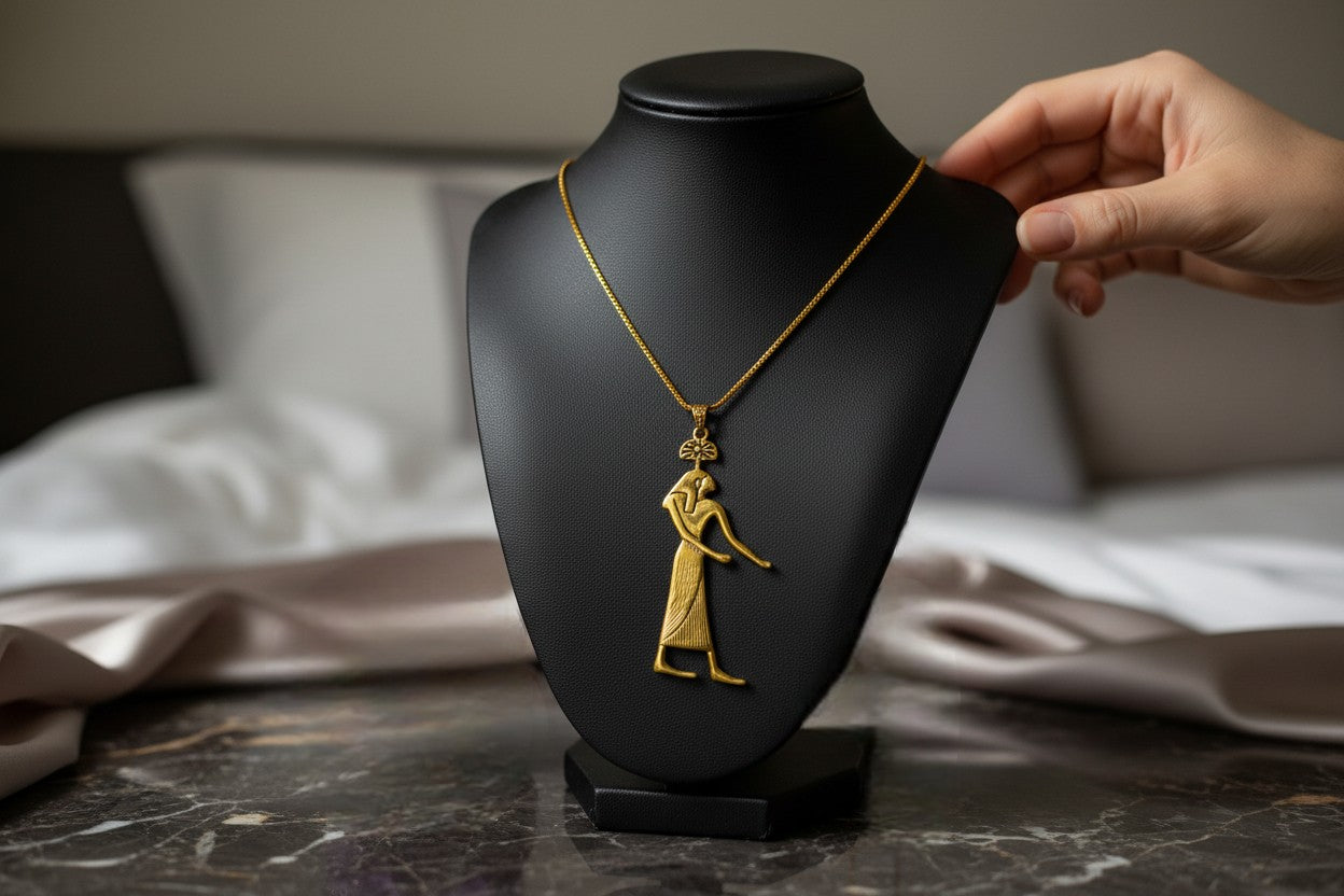 Gold Seshet Pendant, Egyptian Goddess Necklace, Divine Talisman