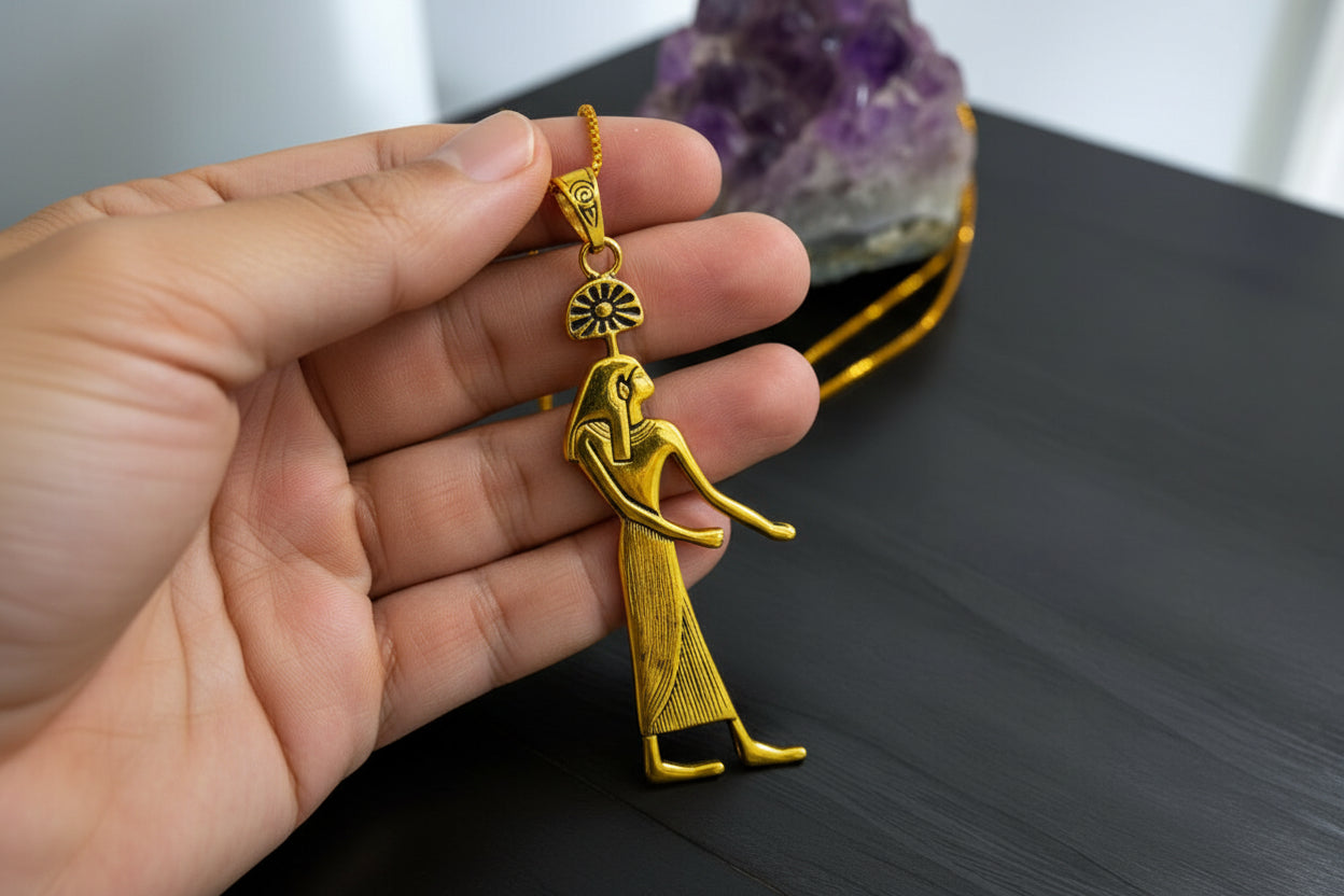 Gold Seshet Pendant, Egyptian Goddess Necklace, Divine Talisman
